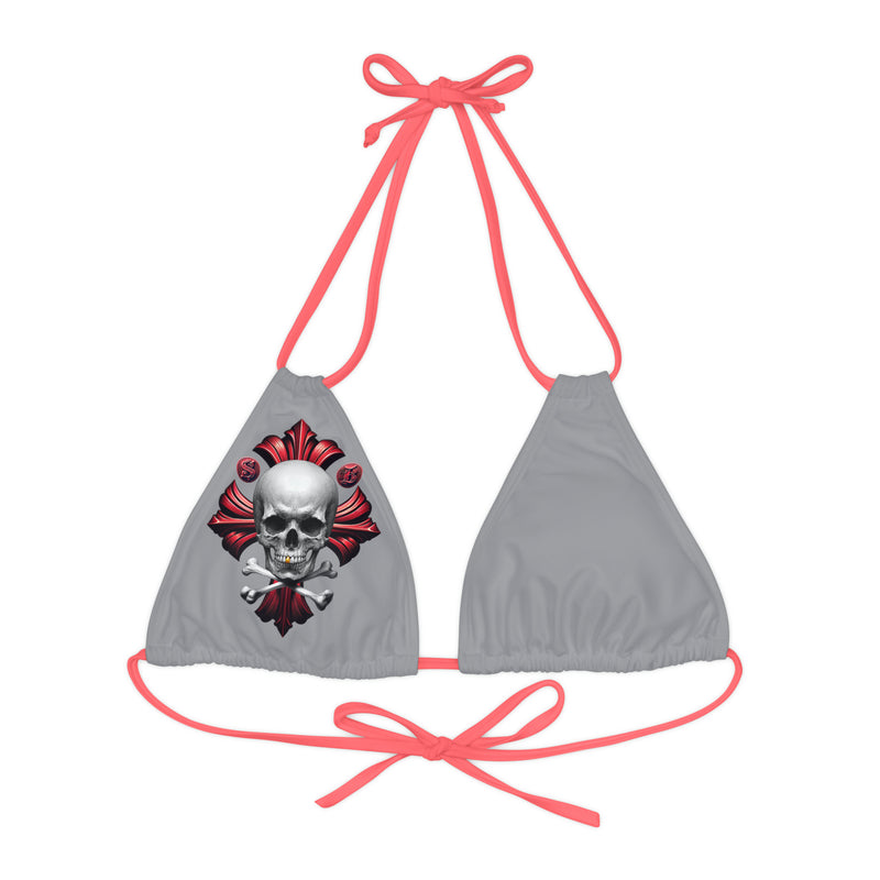 "Skull & Barrel" Base Grey - Right Logo - Strappy Triangle Bikini Top (AOP)