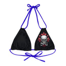 "Skull & Barrel" Base Black - Left Logo - Strappy Triangle Bikini Top (AOP)