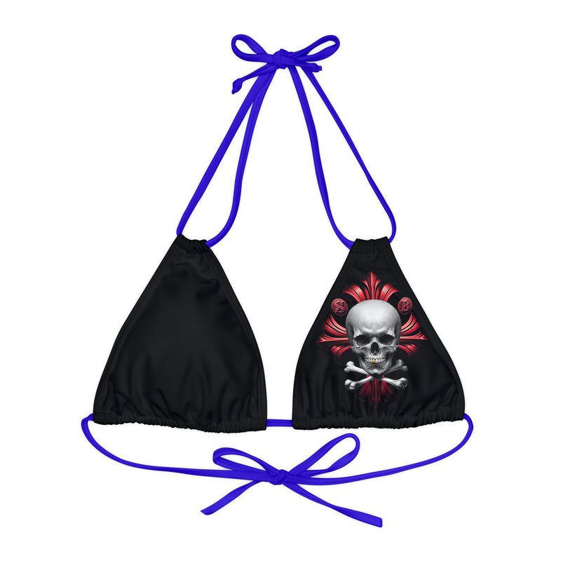 "Skull & Barrel" Base Black - Left Logo - Strappy Triangle Bikini Top (AOP)