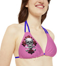 "Skull & Barrel" Base Light Pink - Right Logo - Strappy Triangle Bikini Top (AOP)