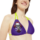 "Skull & Barrel" Base Purple - Right Logo - Strappy Triangle Bikini Top (AOP)
