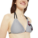 "Skull & Barrel" Base Light Grey - Left Logo - Strappy Triangle Bikini Top (AOP)