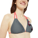 "Skull & Barrel" Base Dark Grey- Left Logo - Strappy Triangle Bikini Top (AOP)