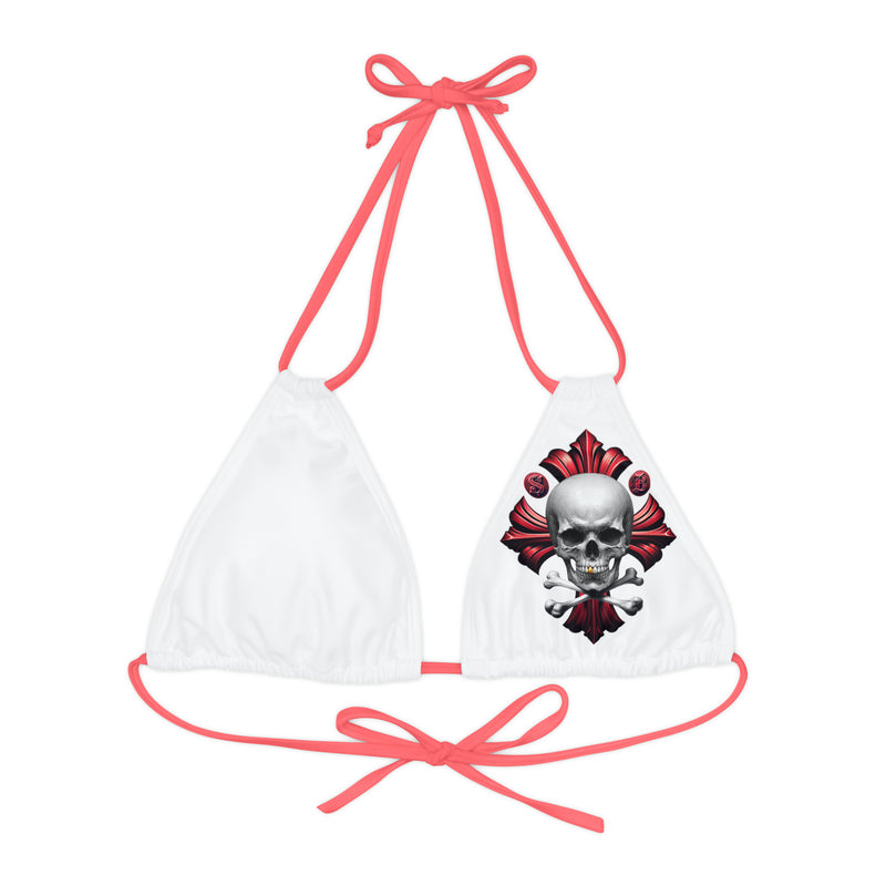 "Skull & Barrel" Base White - Left Logo - Strappy Triangle Bikini Top (AOP)