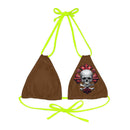 "Skull & Barrel" Base Brown- Left Logo - Strappy Triangle Bikini Top (AOP)