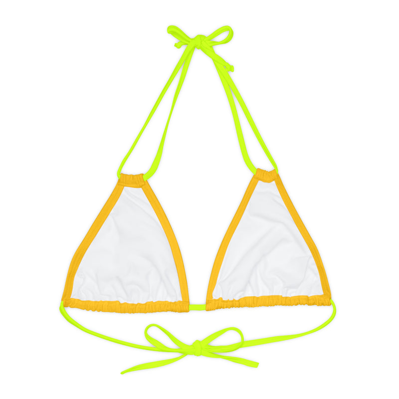 "Skull & Barrel" Base Yellow - Right Logo - Strappy Triangle Bikini Top (AOP)