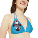 "Skull & Barrel" Base Turquoise - Right Logo - Strappy Triangle Bikini Top (AOP)