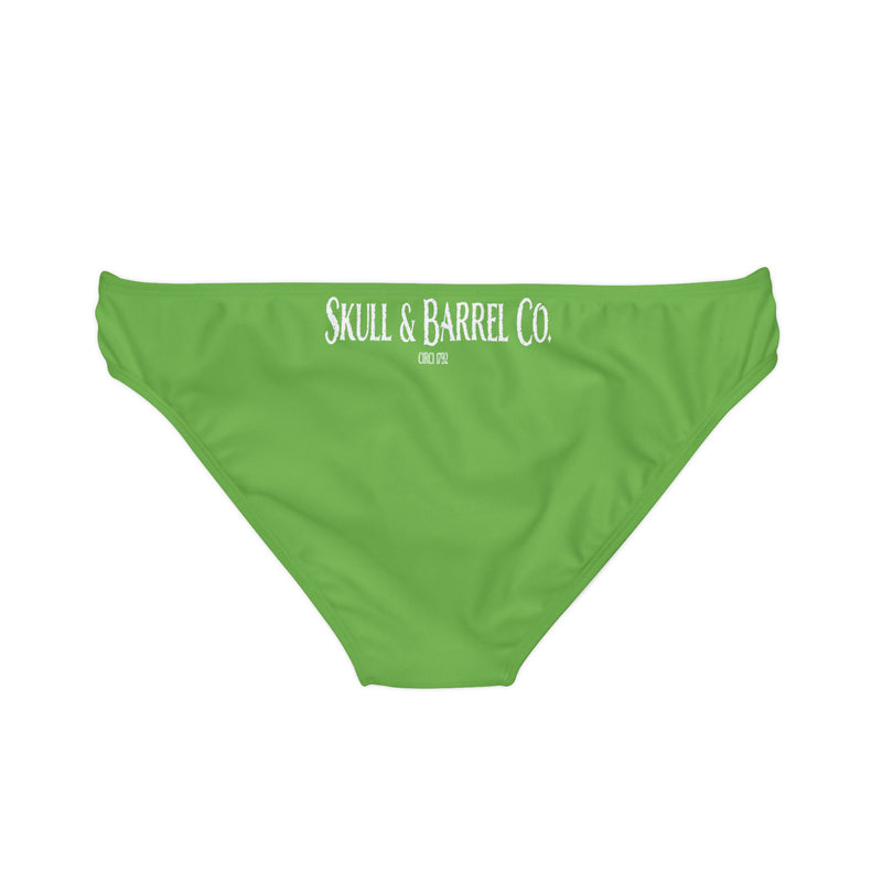 "Skull & Barrel" Base Green - White Logo - Loop Tie Side Bikini Bottom (AOP)