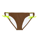 "Skull & Barrel" Base Brown - White Logo - Loop Tie Side Bikini Bottom (AOP)