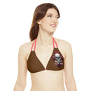 "Skull & Barrel" Base Brown- Left Logo - Strappy Triangle Bikini Top (AOP)