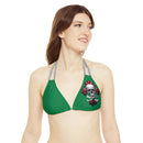 "Skull & Barrel" Base Dark Green- Left Logo - Strappy Triangle Bikini Top (AOP)