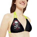 "Skull & Barrel" Base Black - Right Logo - Strappy Triangle Bikini Top (AOP)
