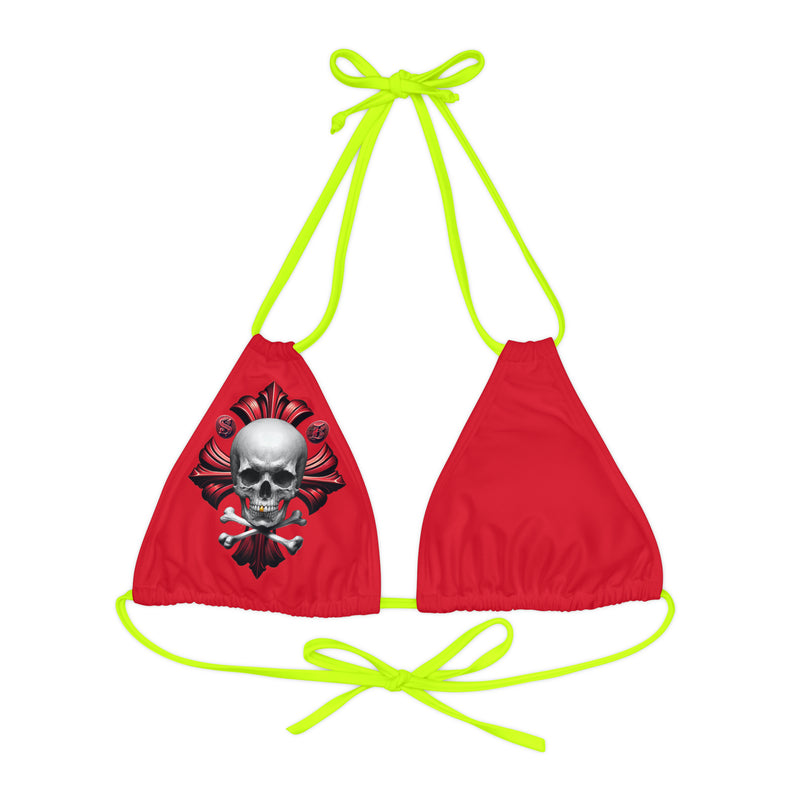 "Skull & Barrel" Base Dark Red - Right Logo - Strappy Triangle Bikini Top (AOP)