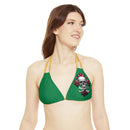 "Skull & Barrel" Base Dark Green- Left Logo - Strappy Triangle Bikini Top (AOP)