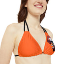 "Skull & Barrel" Base Orange - Left Logo - Strappy Triangle Bikini Top (AOP)
