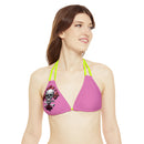 "Skull & Barrel" Base Light Pink - Right Logo - Strappy Triangle Bikini Top (AOP)