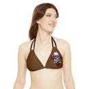 "Skull & Barrel" Base Brown- Left Logo - Strappy Triangle Bikini Top (AOP)