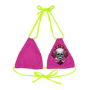 "Skull & Barrel" Base Pink - Left Logo - Strappy Triangle Bikini Top (AOP)