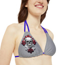 "Skull & Barrel" Base Grey - Right Logo - Strappy Triangle Bikini Top (AOP)