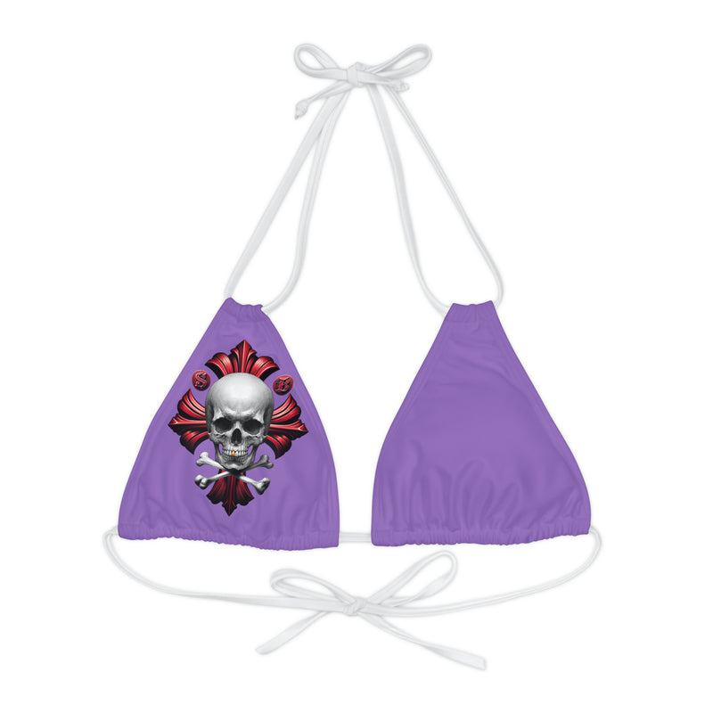 "Skull & Barrel" Base Light Purple - Right Logo - Strappy Triangle Bikini Top (AOP)