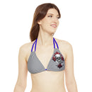 "Skull & Barrel" Base Grey - Left Logo - Strappy Triangle Bikini Top (AOP)