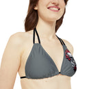 "Skull & Barrel" Base Dark Grey- Left Logo - Strappy Triangle Bikini Top (AOP)