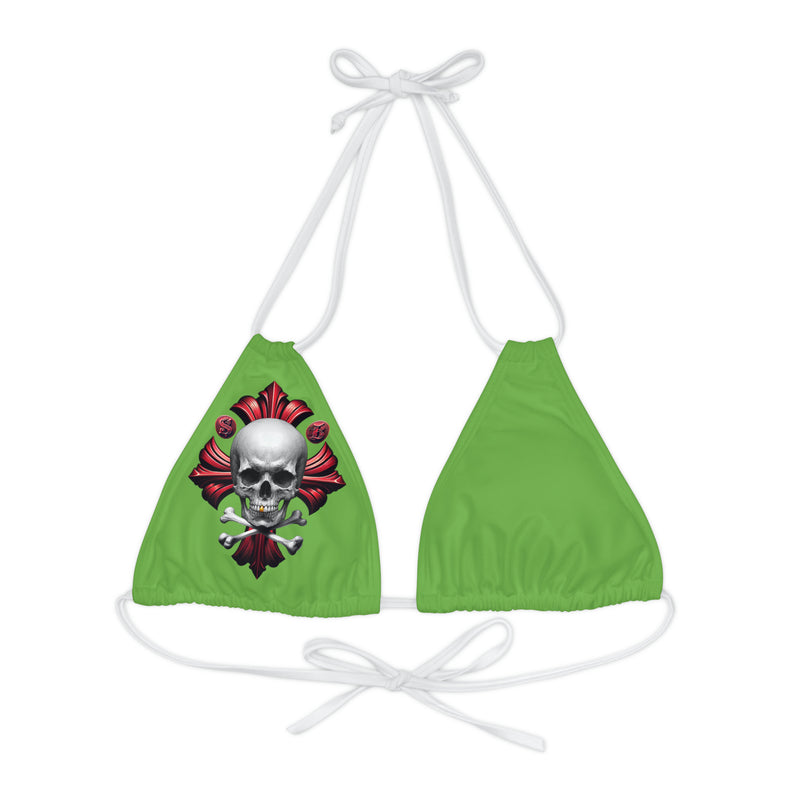 "Skull & Barrel" Base Green - Right Logo - Strappy Triangle Bikini Top (AOP)