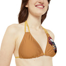 "Skull & Barrel" Base Light Brown - Left Logo - Strappy Triangle Bikini Top (AOP)