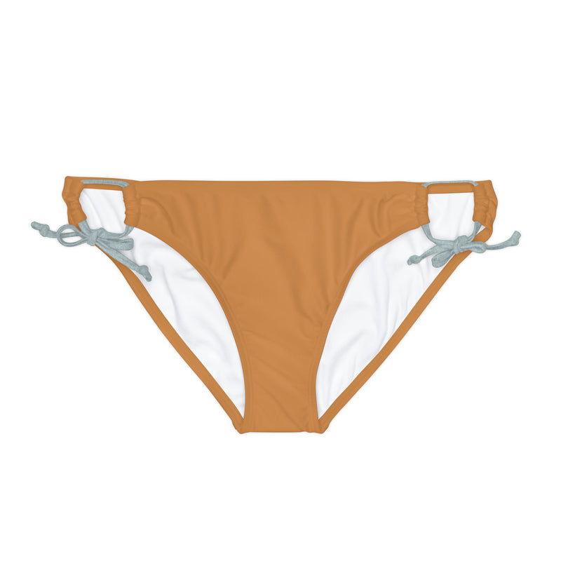 "Skull & Barrel" Base Light Brown - White Logo - Loop Tie Side Bikini Bottom (AOP)