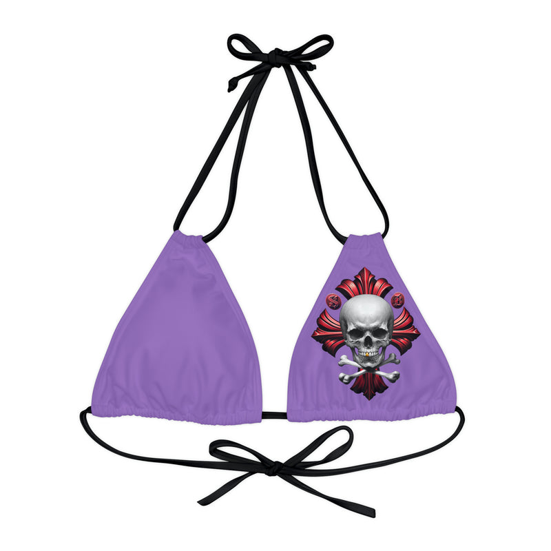 "Skull & Barrel" Base Light Purple - Left Logo - Strappy Triangle Bikini Top (AOP)