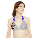 "Skull & Barrel" Base Light Grey - Right Logo - Strappy Triangle Bikini Top (AOP)