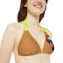 "Skull & Barrel" Base Light Brown - Left Logo - Strappy Triangle Bikini Top (AOP)