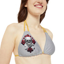 "Skull & Barrel" Base Light Grey - Right Logo - Strappy Triangle Bikini Top (AOP)