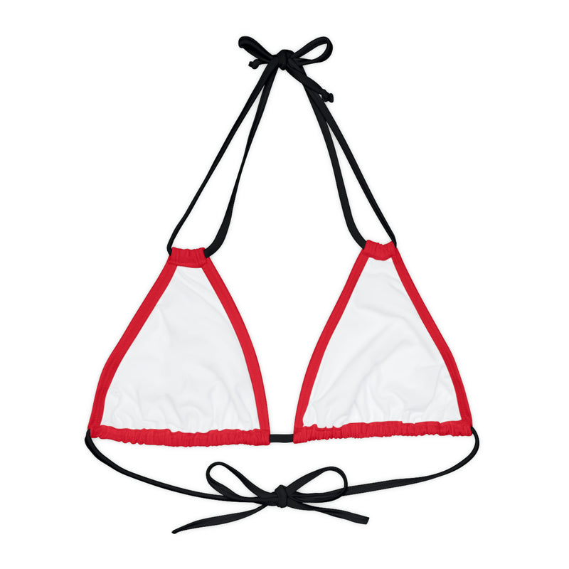 "Skull & Barrel" Base Dark Red - Right Logo - Strappy Triangle Bikini Top (AOP)