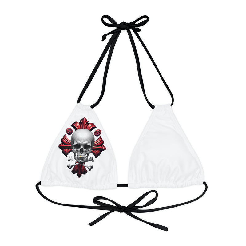 "Skull & Barrel" Base White - Right Logo - Strappy Triangle Bikini Top (AOP)