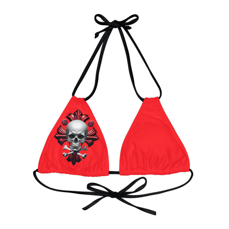 "Skull & Barrel" Base Red - Right Logo - Strappy Triangle Bikini Top (AOP)