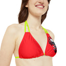 "Skull & Barrel" Base Red - Left Logo - Strappy Triangle Bikini Top (AOP)