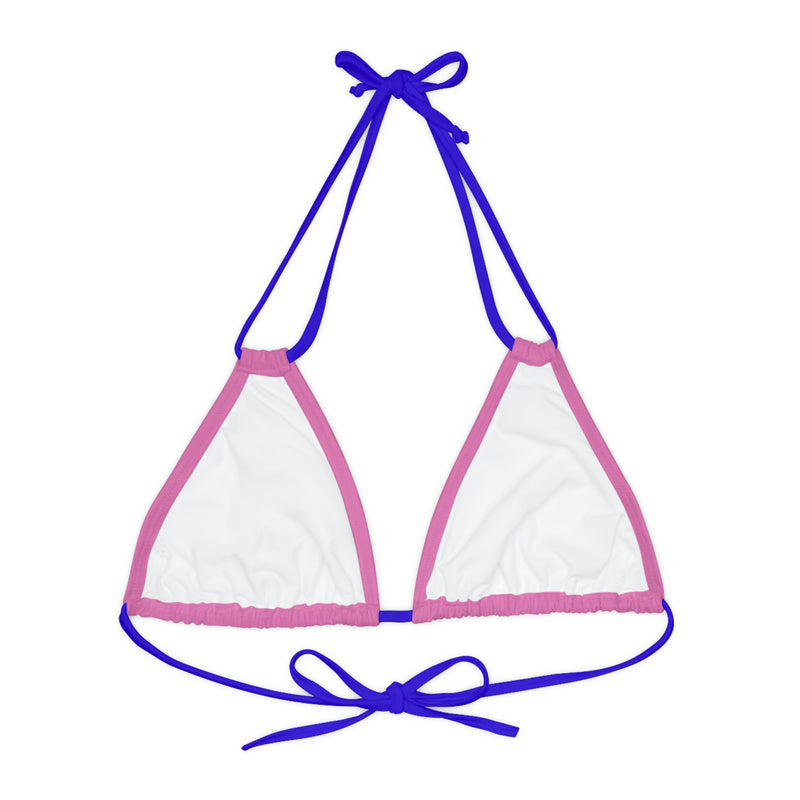 "Skull & Barrel" Base Light Pink - Left Logo - Strappy Triangle Bikini Top (AOP)