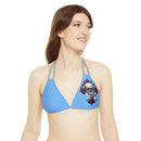 "Skull & Barrel" Base Light Blue - Left Logo - Strappy Triangle Bikini Top (AOP)