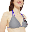"Skull & Barrel" Base Grey - Left Logo - Strappy Triangle Bikini Top (AOP)