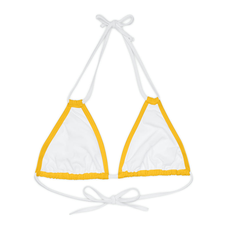 "Skull & Barrel" Base Yellow - Left Logo - Strappy Triangle Bikini Top (AOP)