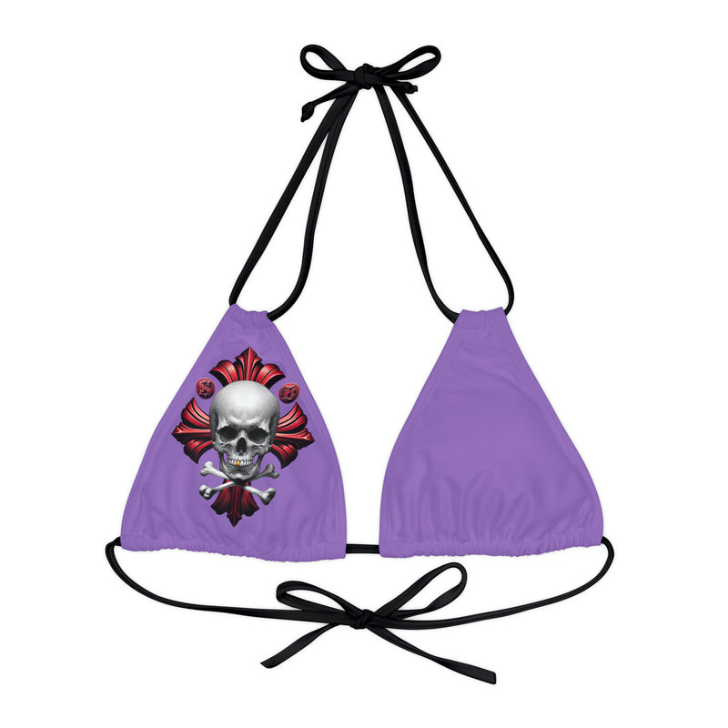 "Skull & Barrel" Base Light Purple - Right Logo - Strappy Triangle Bikini Top (AOP)