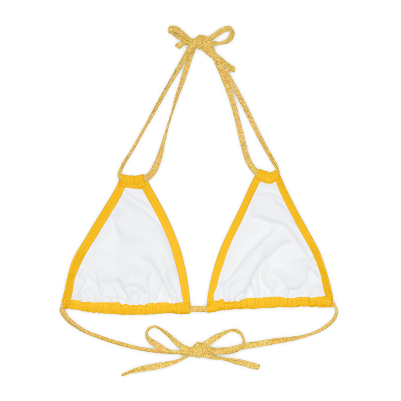 "Skull & Barrel" Base Yellow - Right Logo - Strappy Triangle Bikini Top (AOP)