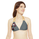 "Skull & Barrel" Base Dark Grey - Right Logo - Strappy Triangle Bikini Top (AOP)