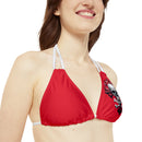 "Skull & Barrel" Base Dark Red - Left Logo - Strappy Triangle Bikini Top (AOP)