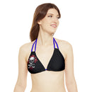"Skull & Barrel" Base Black - Right Logo - Strappy Triangle Bikini Top (AOP)