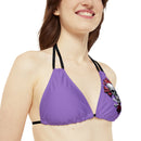 "Skull & Barrel" Base Light Purple - Left Logo - Strappy Triangle Bikini Top (AOP)