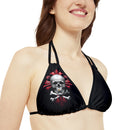 "Skull & Barrel" Base Black - Right Logo - Strappy Triangle Bikini Top (AOP)