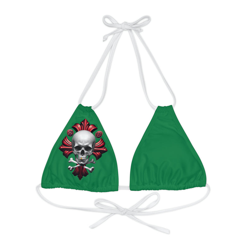 "Skull & Barrel" Base Dark Green - Right Logo - Strappy Triangle Bikini Top (AOP)