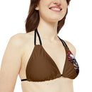 "Skull & Barrel" Base Brown- Left Logo - Strappy Triangle Bikini Top (AOP)